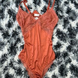 Adrienne Vittadini Terracotta Lace Bodysuit